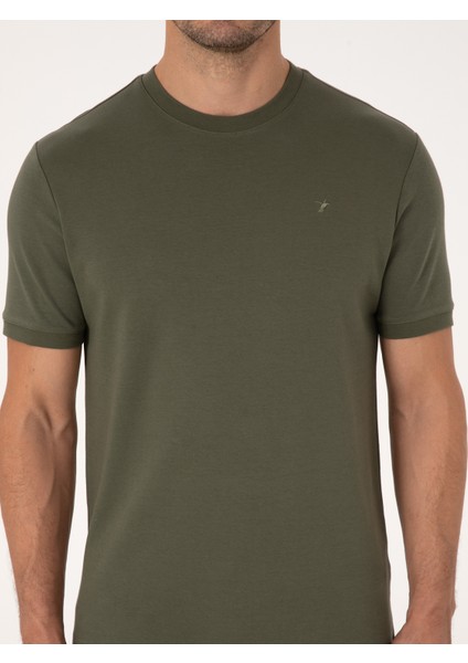Erkek Haki Regular Fit %100 Pamuk Bisiklet Yaka Basic T-shirt 50319801-VR027
