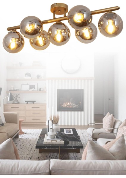 Mehir 7 Li Eskitme Plafonyer Füme Camlı Avize Dekoratif Tasarım Yatak Odası Mutfak Salon Avize