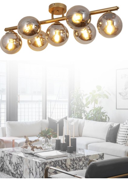 Mehir 7 Li Eskitme Plafonyer Füme Camlı Avize Dekoratif Tasarım Yatak Odası Mutfak Salon Avize fiyatları