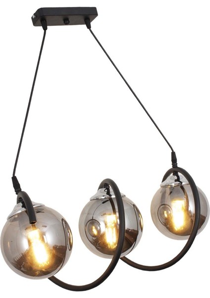 Sarmal 3 Lü Siyah Krom Avize Füme Camlı Dekoratif Tasarım Yatak Odası Mutfak Salon Avize fiyatları