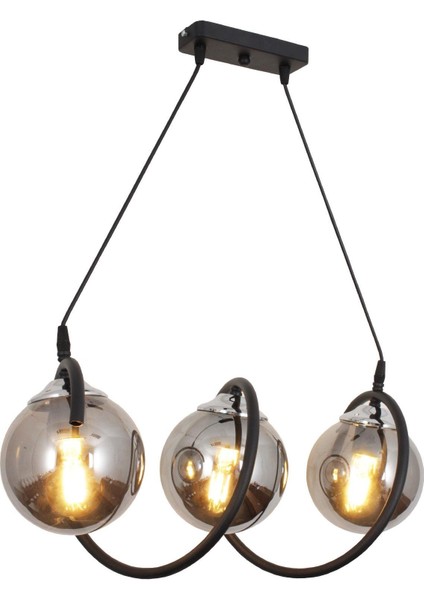 Sarmal 3 Lü Siyah Krom Avize Füme Camlı Dekoratif Tasarım Yatak Odası Mutfak Salon Avize modelleri