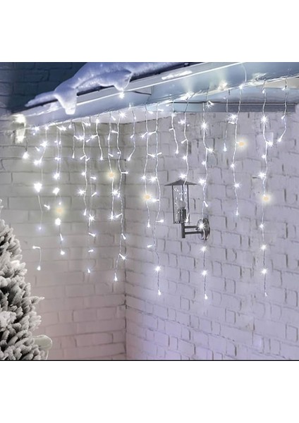 Eklemeli Saçak LED Işık 2X1M Beyaz Kablo Beyaz Gün Işığı Flaş
