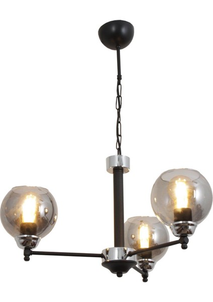 Müge 3 Lü Siyah Krom Avize 1910E Füme Camlı Dekoratif Tasarım Yatak Odası Mutfak Salon Avize modelleri