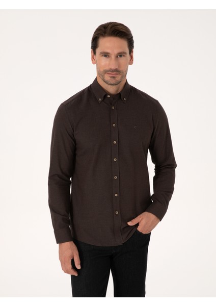 Erkek Koyu Kahverengi Slim Fit Uzun Kollu Gömlek 50313122-VR084