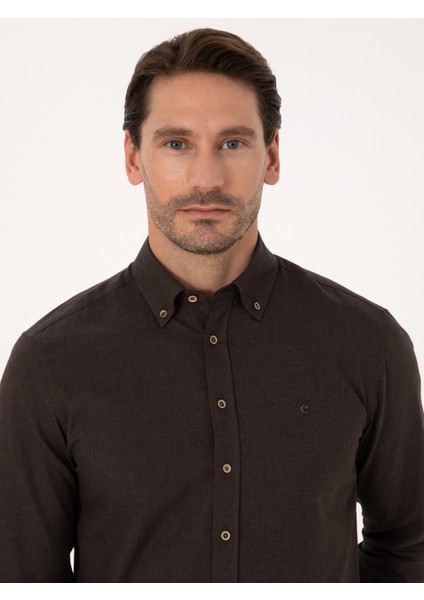 Erkek Koyu Kahverengi Slim Fit Uzun Kollu Gömlek 50313122-VR084 fiyatları