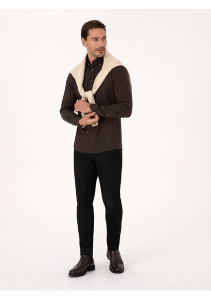Erkek Koyu Kahverengi Slim Fit Uzun Kollu Gömlek 50313122-VR084 fırsatları