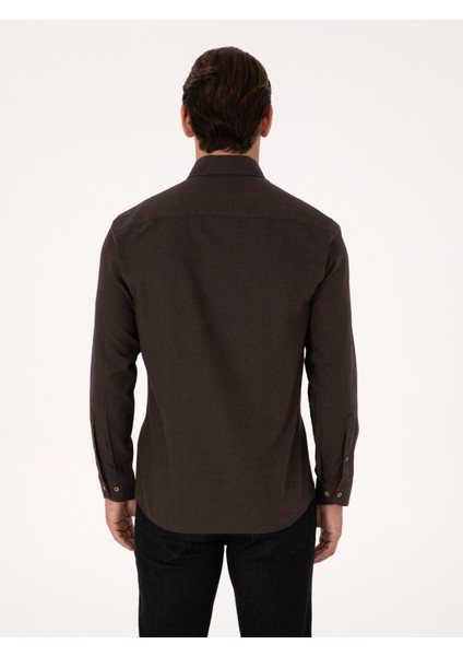 Erkek Koyu Kahverengi Slim Fit Uzun Kollu Gömlek 50313122-VR084 indirimleri