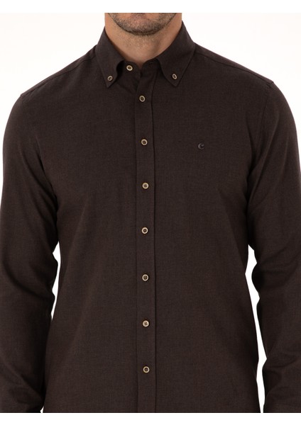 Erkek Koyu Kahverengi Slim Fit Uzun Kollu Gömlek 50313122-VR084