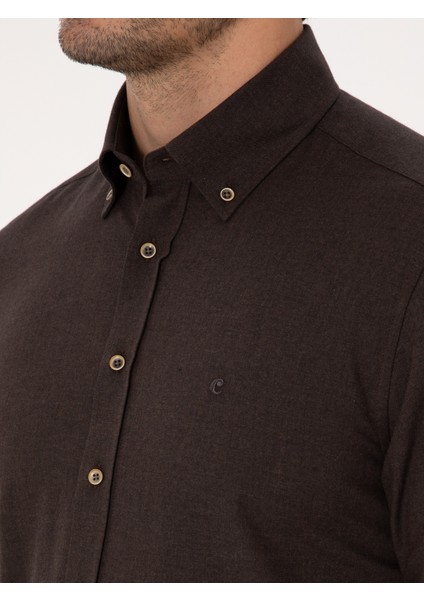 Erkek Koyu Kahverengi Slim Fit Uzun Kollu Gömlek 50313122-VR084