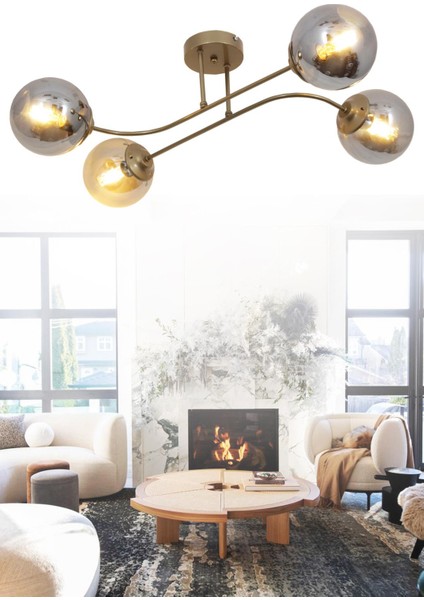 Capri 4 Lü Eskitme Avize Füme Camlı Dekoratif Tasarım Yatak Odası Mutfak Salon Avize