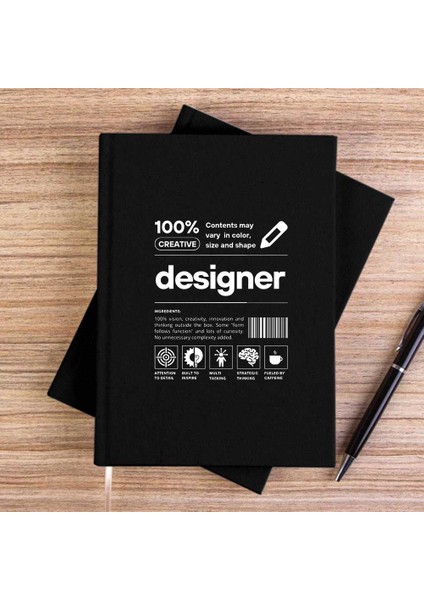 Designer Siyah Çizgisiz Kanvas Defter Çizgisiz