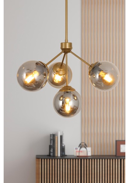 Lupin 4 Lü Eskitme Avize Füme Camlı Dekoratif Tasarım Yatak Odası Mutfak Salon Avize