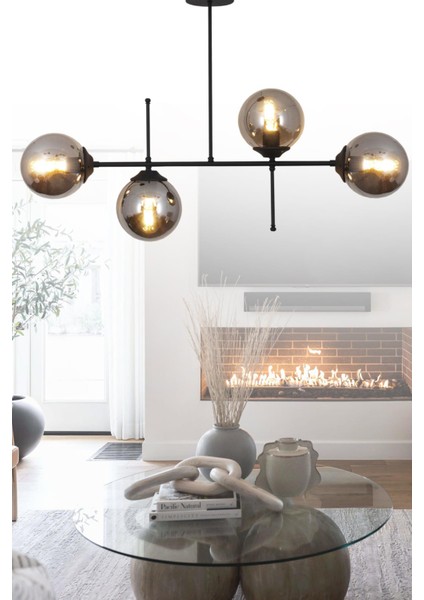 Darvin 4 Lü Siyah Avize Füme Camlı Yatak Odası Mutfak Salon Avize