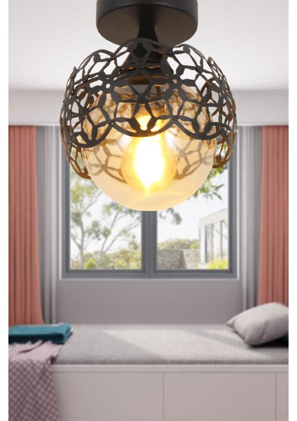 Alonso Tekli Siyah Avize Bal Cam Dekoratif Tasarım Modern Yatak Odası Salon Hol Mutfak Avize