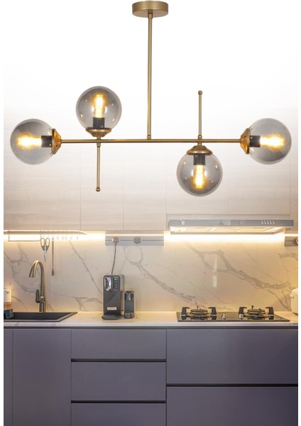 Darvin 4 Lü Eskitme Avize Füme Camlı Yatak Odası Mutfak Salon Avize