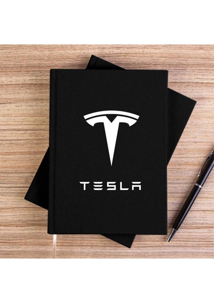 Tesla Logo Text Siyah Çizgisiz Kanvas Defter Çizgisiz