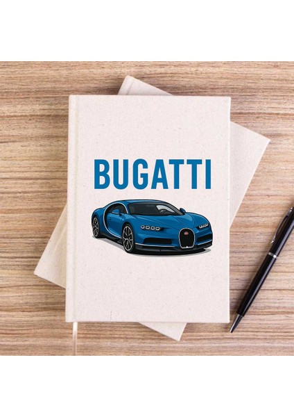 Bugati Blue Sport Car Krem Çizgisiz Kanvas Defter Çizgisiz