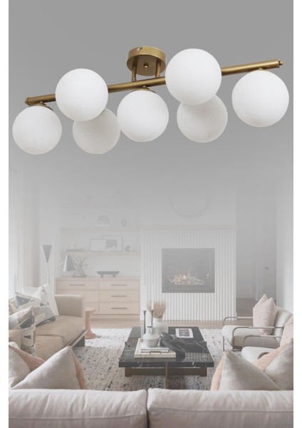 Mehir 7 Li Eskitme Plafonyer Beyaz Camlı Avize Dekoratif Tasarım Yatak Odası Mutfak Salon Avize