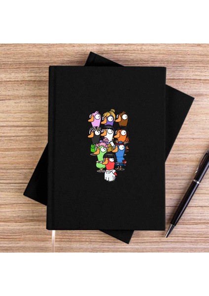 Goose Goose Duck Karakter Siyah Çizgisiz Kanvas Defter Çizgisiz