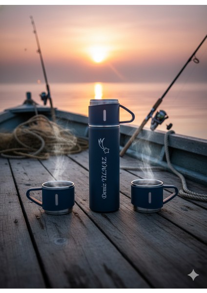 3 Bardaklı 500ML Termos Seti A+ Kalite Paslanmaz Çelik Kahve Çay Termosu Hediye Çantalı