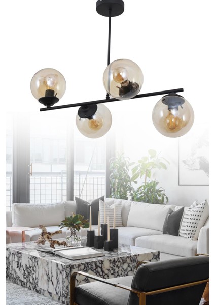 Bartın 4 Lü Siyah Avize Bal Camlı Dekoratif Tasarım Yatak Odası Mutfak Salon Avize