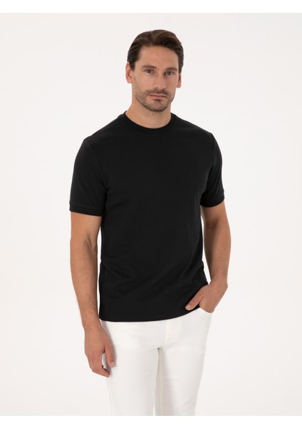Erkek Siyah Regular Fit %100 Pamuk Bisiklet Yaka Basic T-shirt 50319801-VR046
