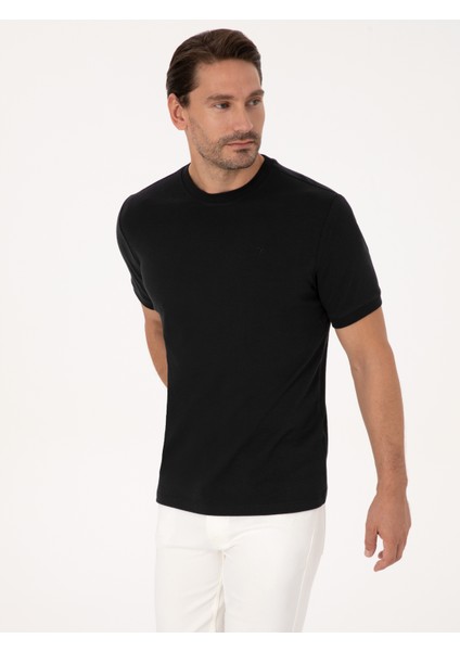 Erkek Siyah Regular Fit %100 Pamuk Bisiklet Yaka Basic T-shirt 50319801-VR046 modelleri