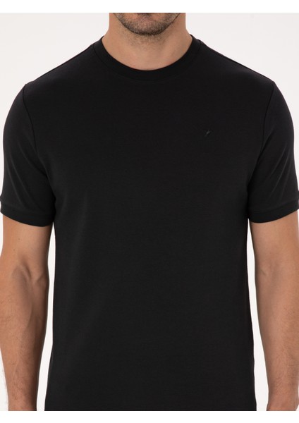 Erkek Siyah Regular Fit %100 Pamuk Bisiklet Yaka Basic T-shirt 50319801-VR046