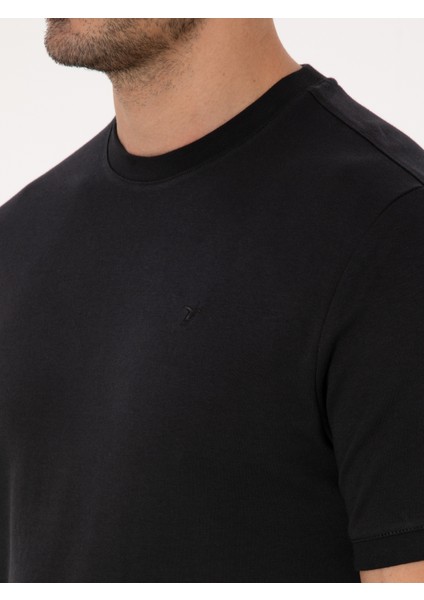 Erkek Siyah Regular Fit %100 Pamuk Bisiklet Yaka Basic T-shirt 50319801-VR046