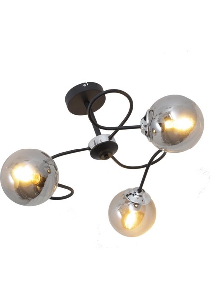 Renas 3 Lü Siyah Avize-Füme Camlı Dekoratif Tasarım Yatak Odası Mutfak Salon Avize modelleri