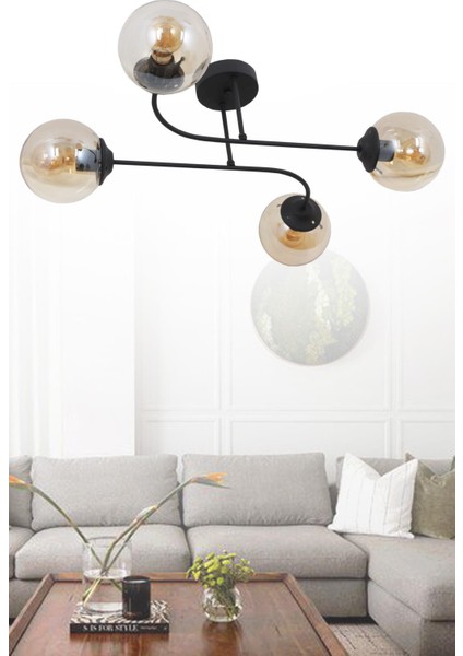 Capri 4 Lü Siyah Avize Bal Camlı Dekoratif Tasarım Yatak Odası Mutfak Salon Avize fiyatları