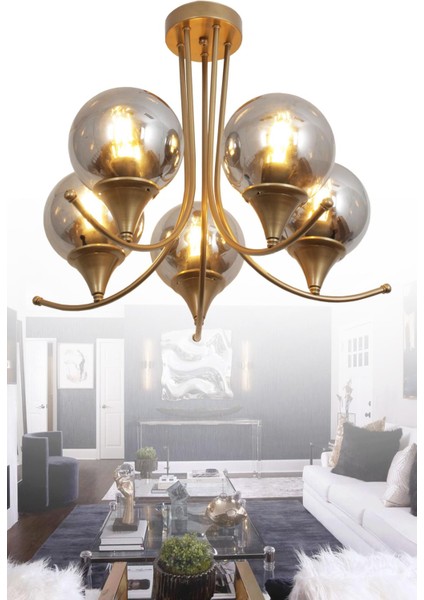 Asude 4 Lü Eskitme Avize Füme Camlı Dekoratif Tasarım Yatak Odası Mutfak Salon Avize