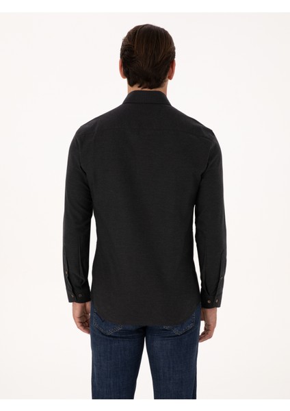 Erkek Siyah Slim Fit %100 Pamuk Yakası Düğmeli Flanel Gömlek 50313122-VR046 indirimleri