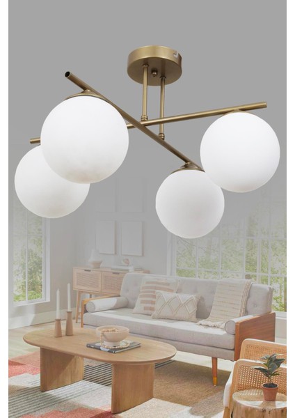 Jade 4 Lü Eskitme Avize Beyaz Camlı Dekoratif Tasarım Yatak Odası Mutfak Salon Avize