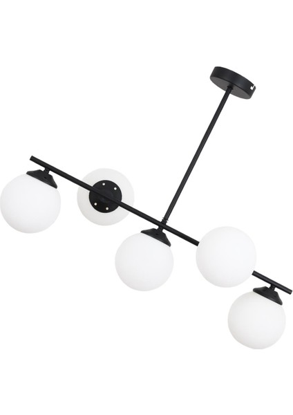 Modena 5 Li Siyah Avize-Beyaz Camlı Dekoratif Tasarım Yatak Odası Mutfak Salon Avize modelleri