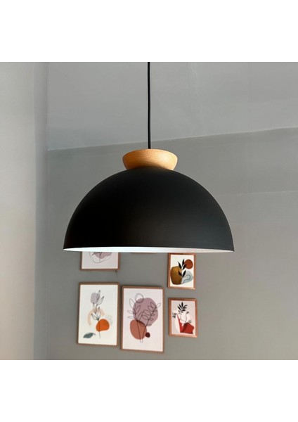 Yimpi Siyah Avize Ahşap Tekli Sarkıt Salon Kuaför Cafe Dekoratif Aydınlatma Pastane