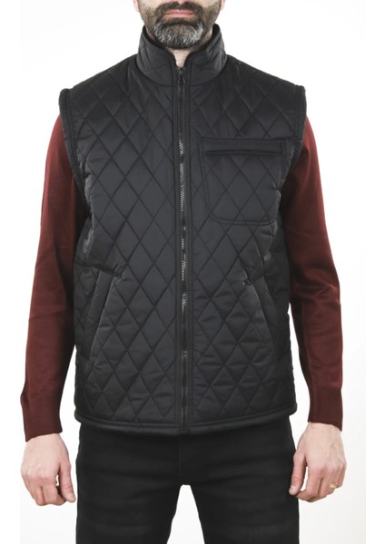 Erkek Siyah Cepli Içi Polarlı Rahat Kalıp Kapitone Şişme Yelek