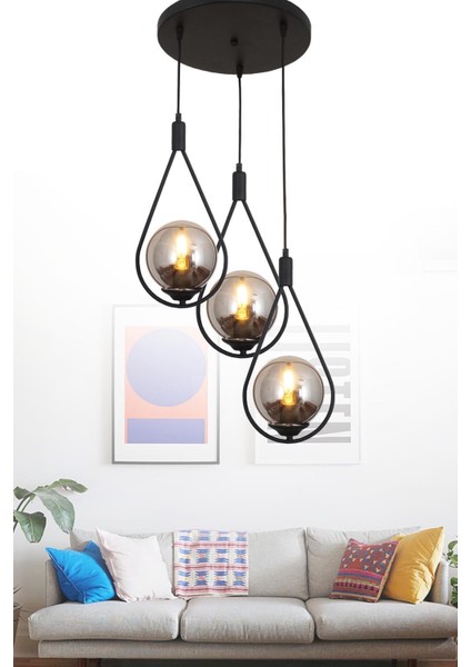 Damla 3 Lü Siyah Tepsili Sarkıt Avize Füme Camlı Yatak Odası Mutfak Salon Avize fiyatları