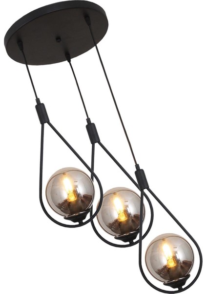 Damla 3 Lü Siyah Tepsili Sarkıt Avize Füme Camlı Yatak Odası Mutfak Salon Avize modelleri