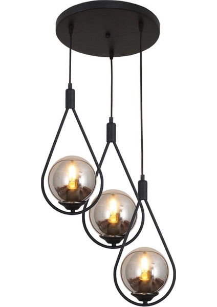 Damla 3 Lü Siyah Tepsili Sarkıt Avize Füme Camlı Yatak Odası Mutfak Salon Avize fırsatları