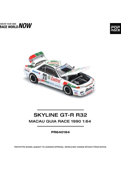1:64 Nissan Skyline Gt-R R32 Castrol Macau Guia Race 1990 Diecast Model Araba (PR640194)