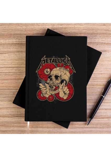 Metallica Skull Battery Siyah Kanvas Defter Çizgisiz
