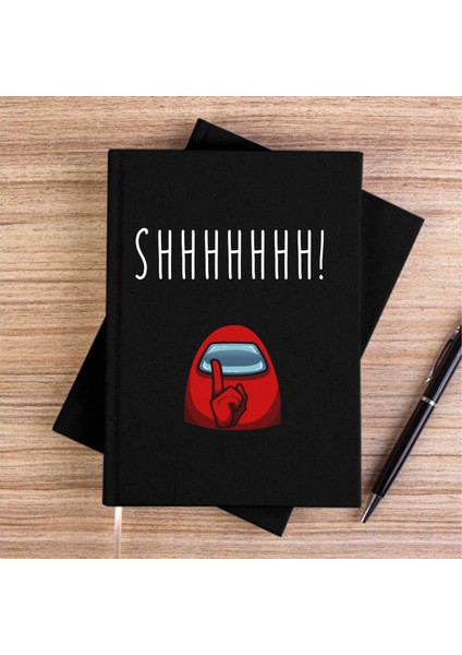 Among Us Shhhhhh Siyah Kanvas Defter Çizgisiz