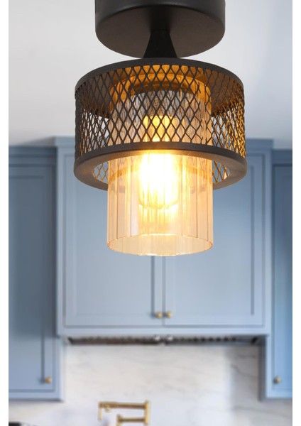 Mario Tekli Siyah Avize Boru Cam Dekoratif Tasarım Modern Yatak Odası Salon Hol Mutfak Avize