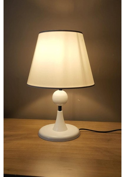 Maya Beyaz Ayaklı Abajur Masa Lambası Krem Şapka Salon Yatak Odası Abajur