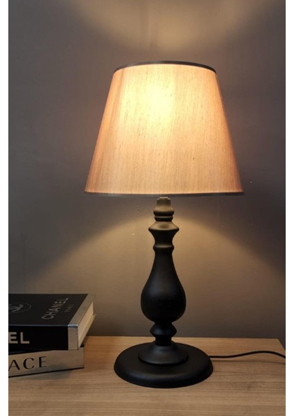 Asyo Siyah Ayaklı Abajur Masa Lambası Parlak Kahve Şapka Salon Yatak Odası Abajur