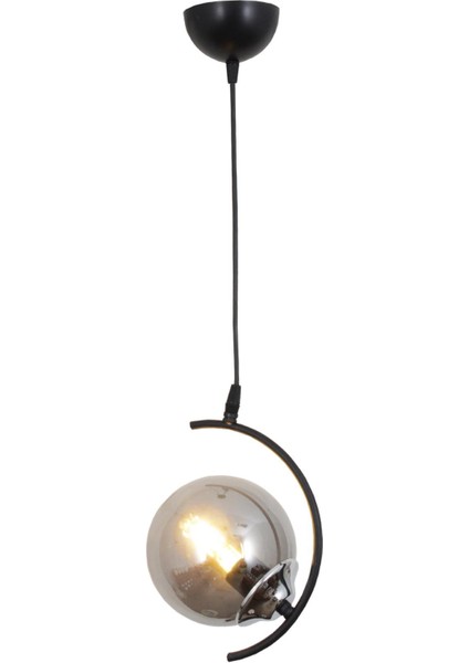 Merkür Tekli Siyah Krom Avize-Füme Camlı Dekoratif Tasarım Yatak Odası Mutfak Salon Avize fiyatları