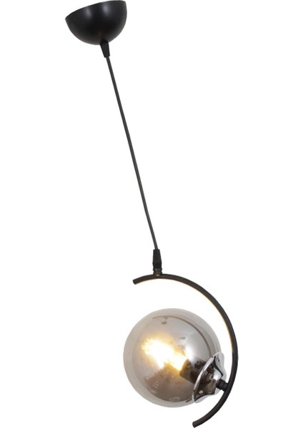 Merkür Tekli Siyah Krom Avize-Füme Camlı Dekoratif Tasarım Yatak Odası Mutfak Salon Avize modelleri