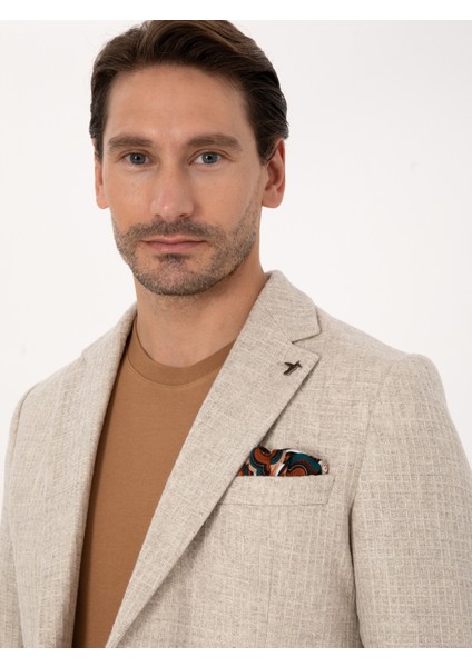 Erkek Bej Slim Fit Yün Kaşmir Karışımlı Mikro Desenli Ceket 50310754-VR011 fiyatları