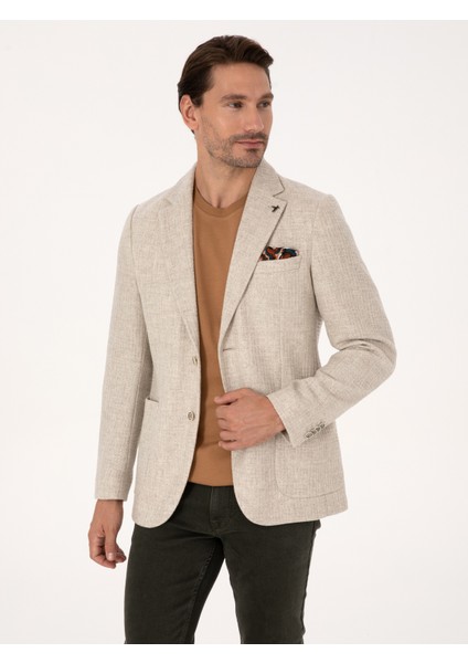 Erkek Bej Slim Fit Yün Kaşmir Karışımlı Mikro Desenli Ceket 50310754-VR011 modelleri